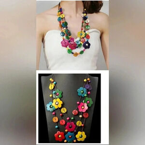 Beautiful Shell Boho Colorful Festival Floral Art To Wear Necklace